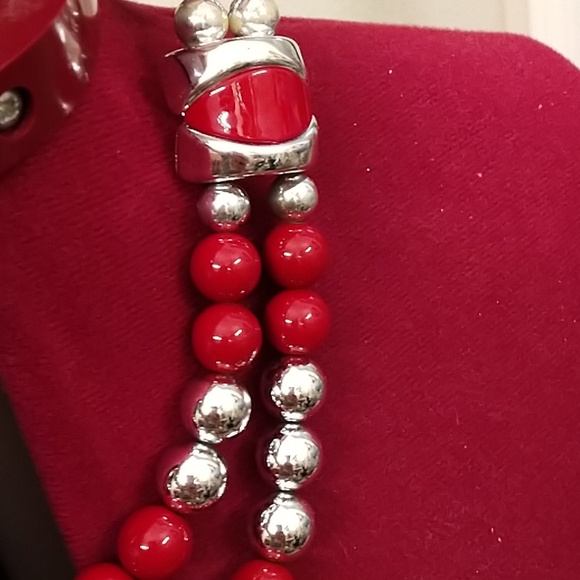 Vintage red silver bead bold necklace - Picture 8 of 12